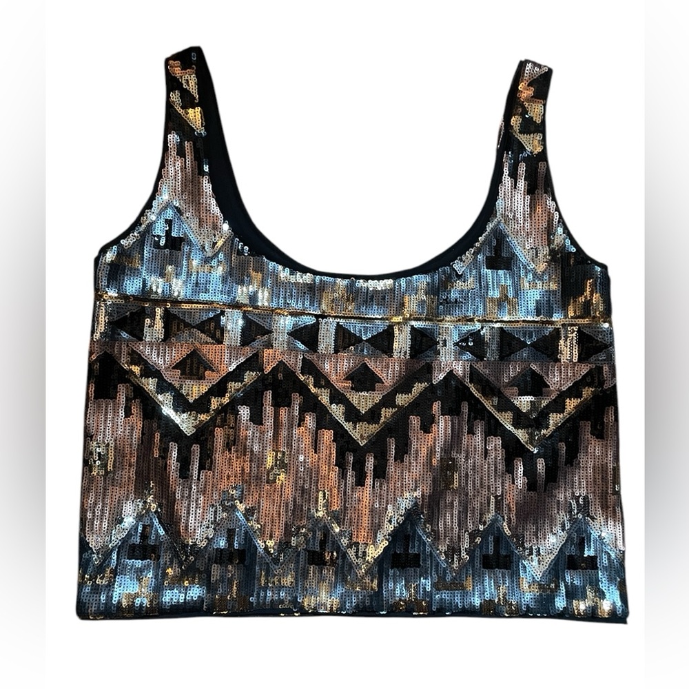 Metallic modern sequin crop top. Size marked XS.
(Will fit S, 2,4)